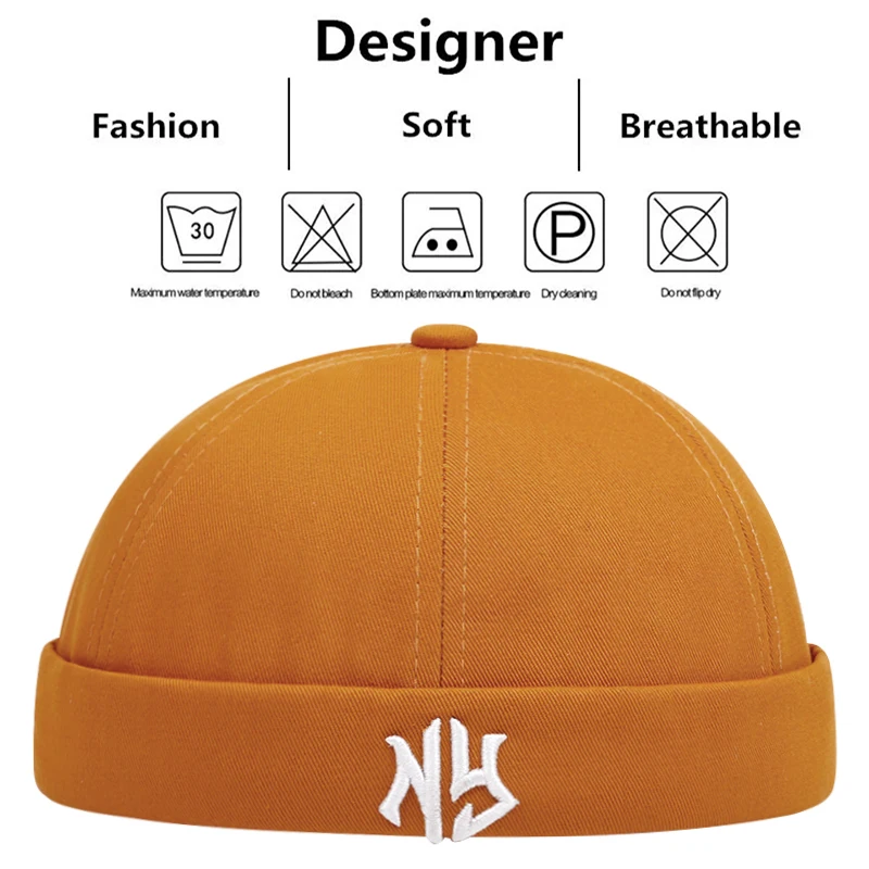 NY Embroidery Short Fashion Hat Women Trend New Retro Brimless Melon Skin Hat Versatile Hat Men Street Hip Hop Cap Without Visor