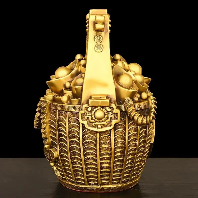 Feng Shui Inviting Wealth Copper Bucket of Gold Ornaments Treasure Bowl Money Jar Yuanbao Ruyi Home Decor