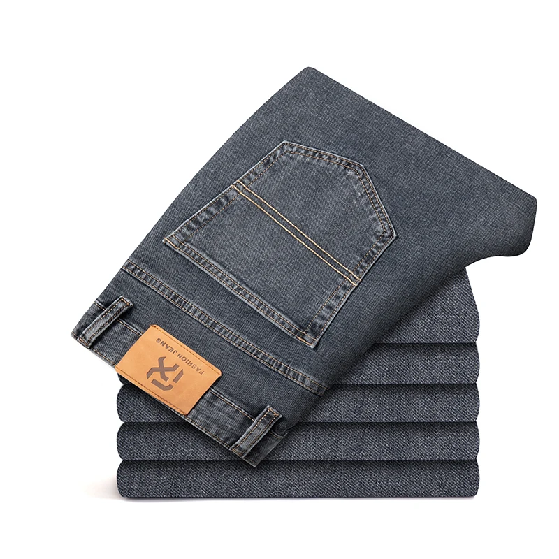 Jean à jambes droites pour homme, pantalon en coton, extensible et décontracté, de marque, bleu-gris, grande taille 40 42 44, nouvelle collection