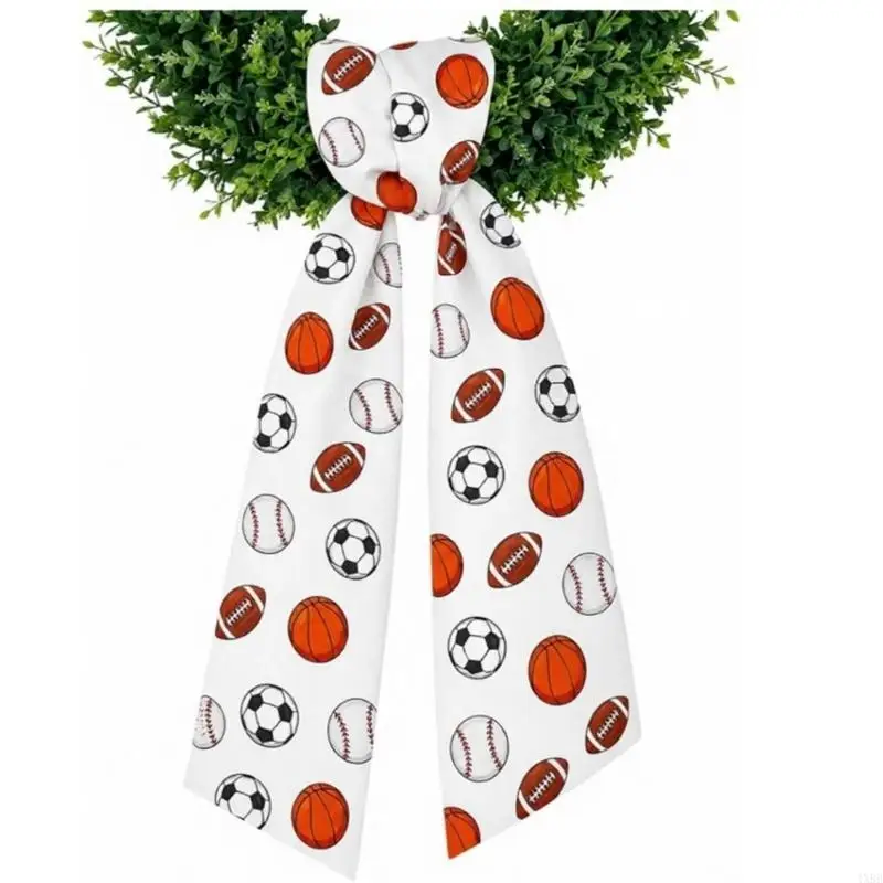 Soccer Wreath Sash Accent in Sports Theme for Front Entry and Porch Displays, Smooth Fabric Tie On Accent for Party Use 4XBB