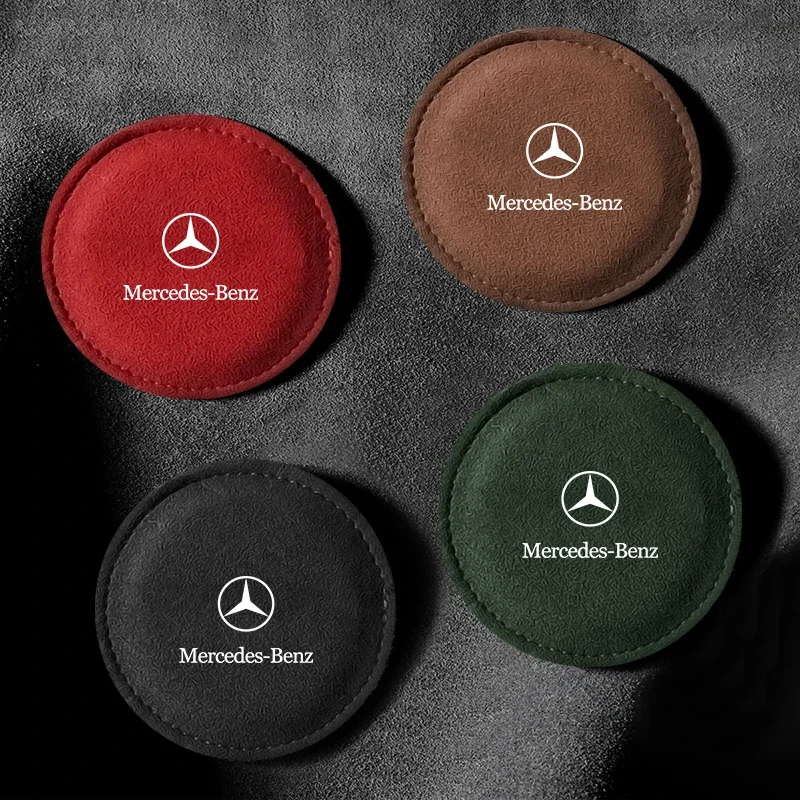 Car Cup Holder Pad Leather AMG Badge Slot Non-slip Coaster Mat Car Styling For Mercedes Benz W205 W177 W212 W213 W221 W220 W176