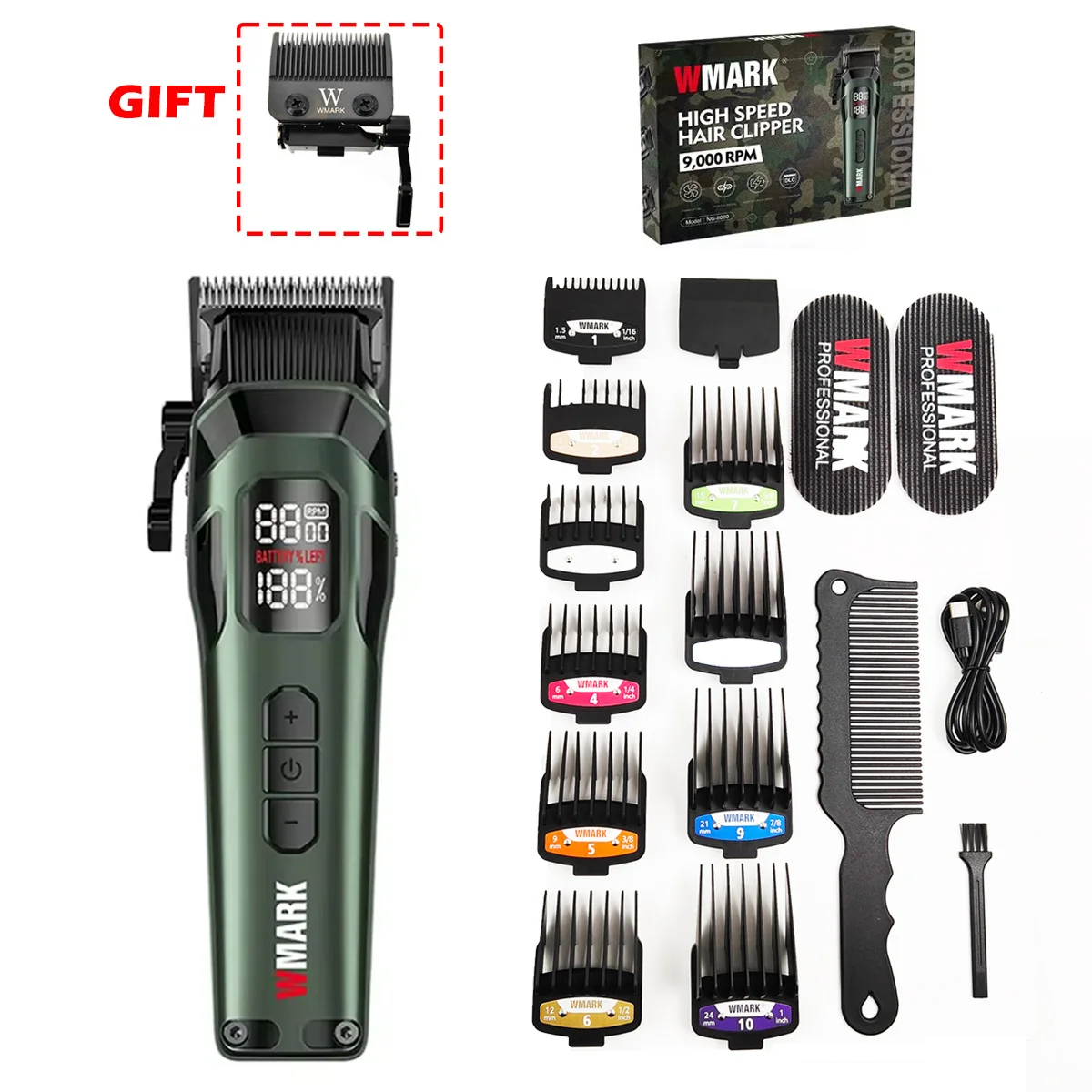Wmark-男性用プロフェッショナル電動バリカン、高速モーター、デュアル