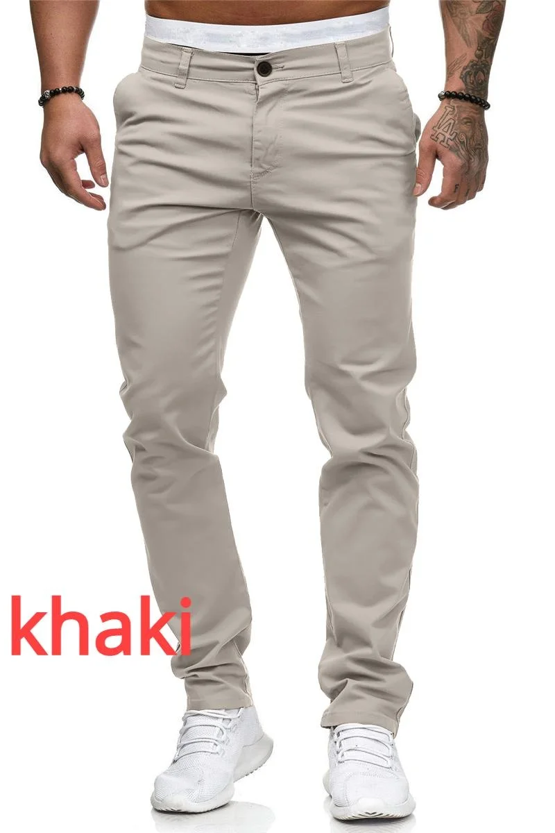 Mens Fashion Casual Simple Skinny Long Trouser Cargo Pants Slim Fit Solid Color Straight Pants