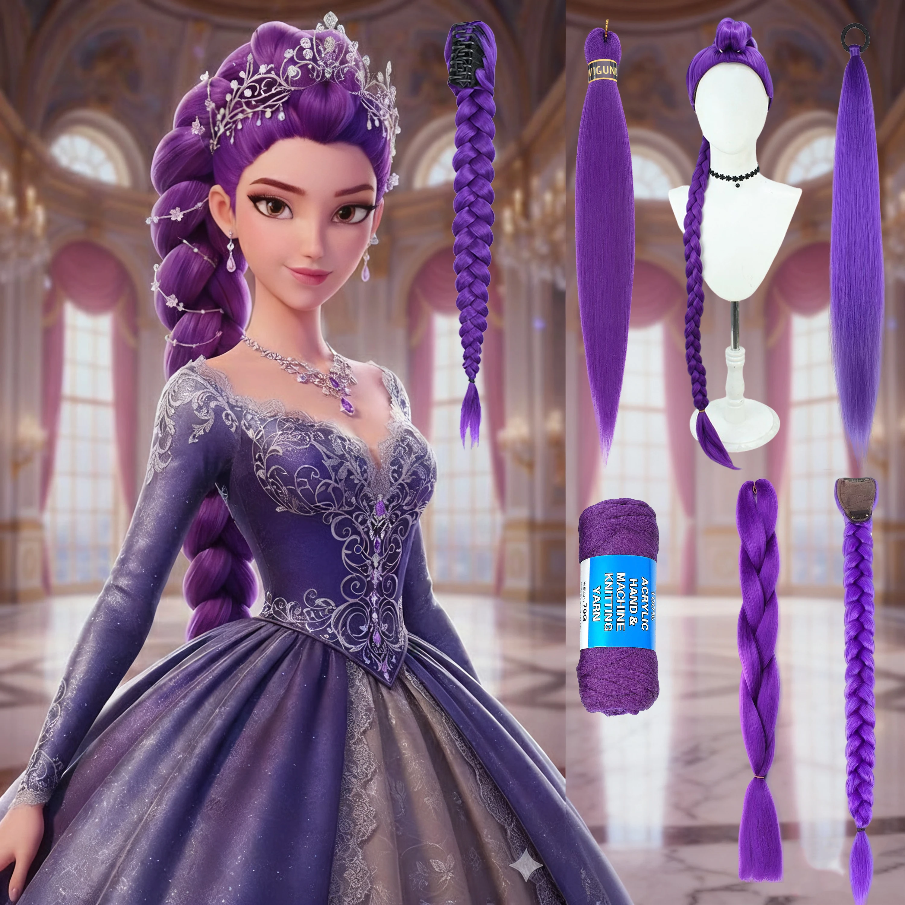 

Wigundle Demon Hunters Rumi Purple Cosplay Wig Halloween Party Role Play Wig Heat Resistant Synthetic Wig Halloween Daily Gift