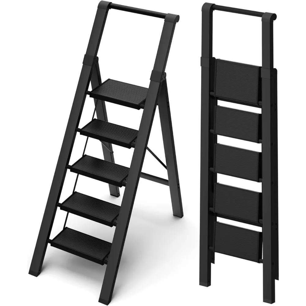 

5 Step Ladder, Aluminum Folding Step Stool with Convenient Handgrip,Lightweight 330lbs Capacity Step Ladder for Household, Offic
