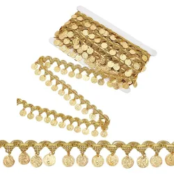1Roll 10 Yards Gold Coin Shape Sequin Tassel Trim Sequins Lace Tassel Fringe Trim 1.6 Inchm Width Sequins Tassel Lace Ribbon
