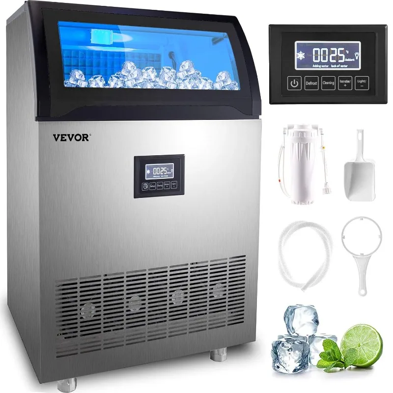 

VEVOR Commercial Ice Maker Machine 200LBS/24H, 710W Stainless Steel Ice Machine with 55LBS Storage Capacity