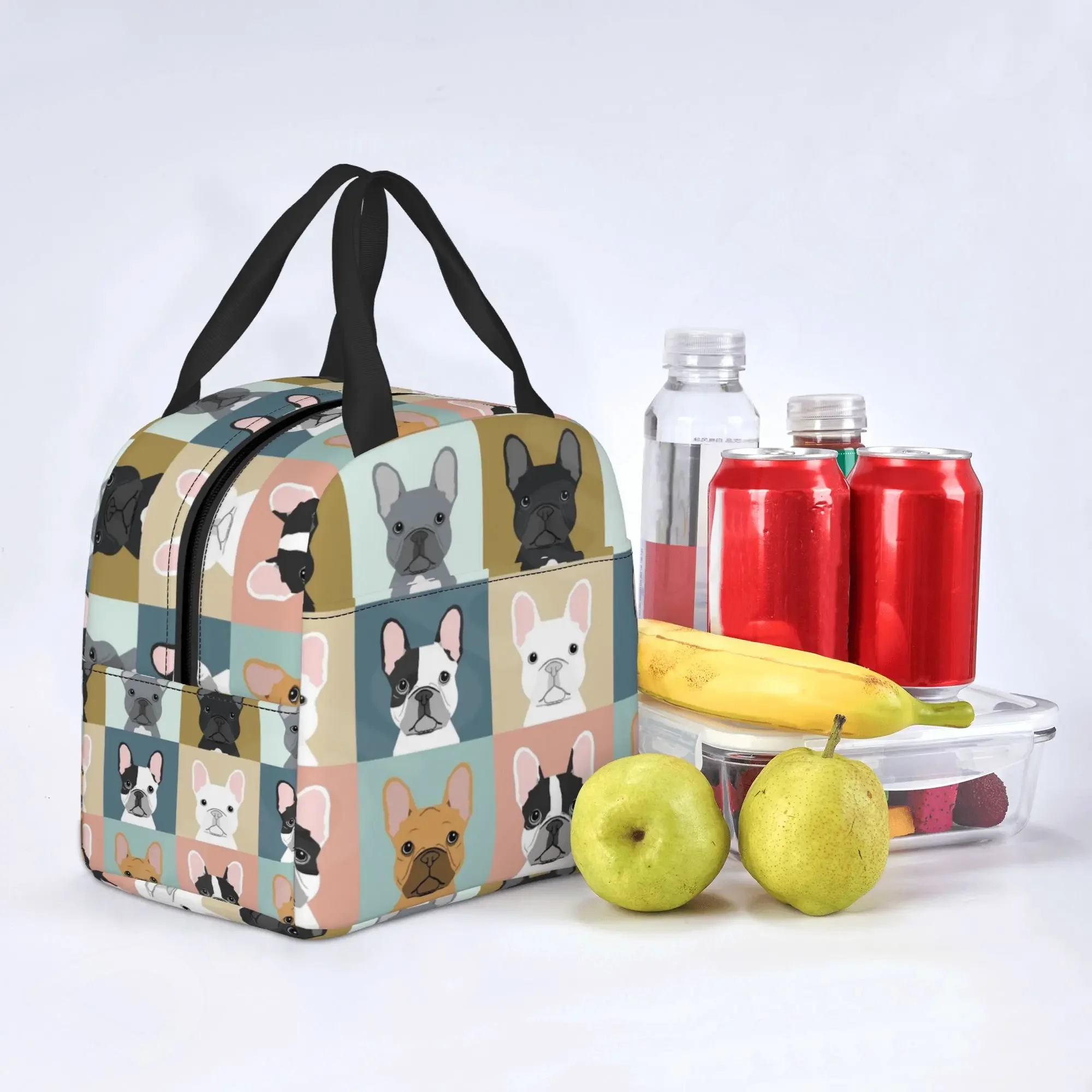 French Bulldogs Dog Insulated Lunch Bag for Women Men and Kids Large and Reusable Handle Freezable Work School Travel Tote Bags