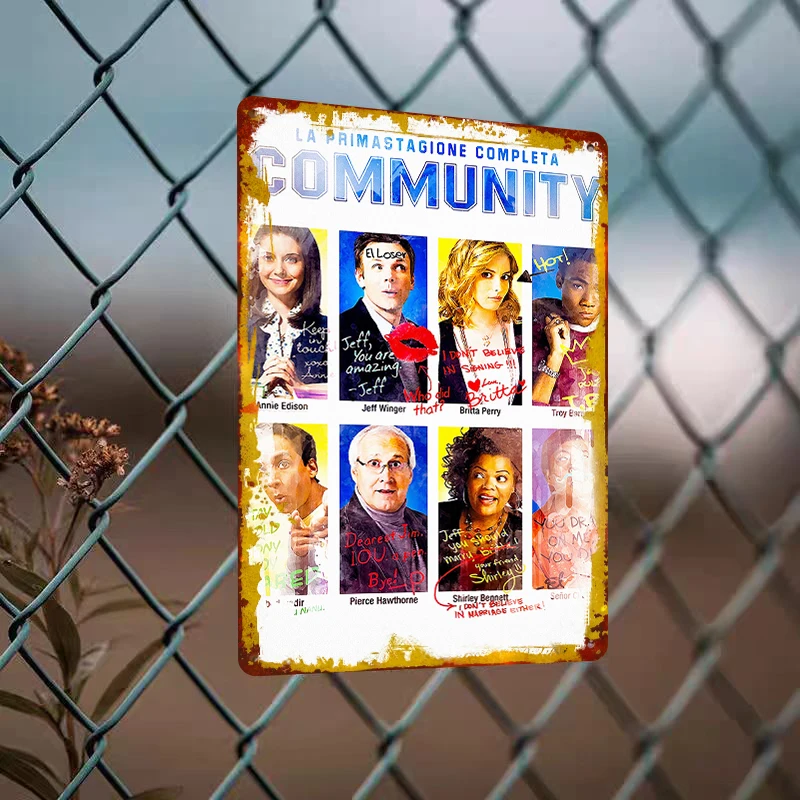Community Season 1 Complete Cast Custom Metal Tin Sign Wall Art Decor for TV Show Fans