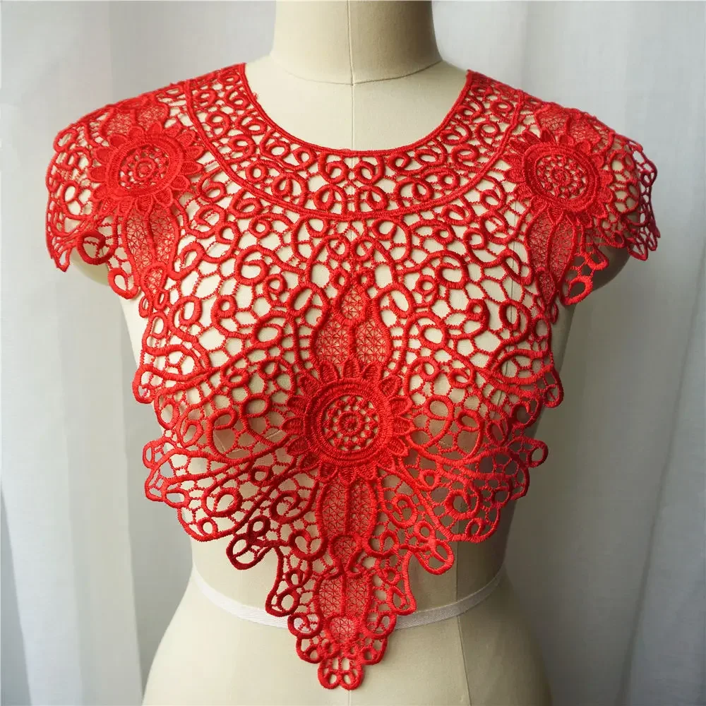 Embroidery Water Soluble Cotton Grid Flower Neck Collar Applique Wedding Gown Bridal Dress Clothes DIY Handwork Patches Craft