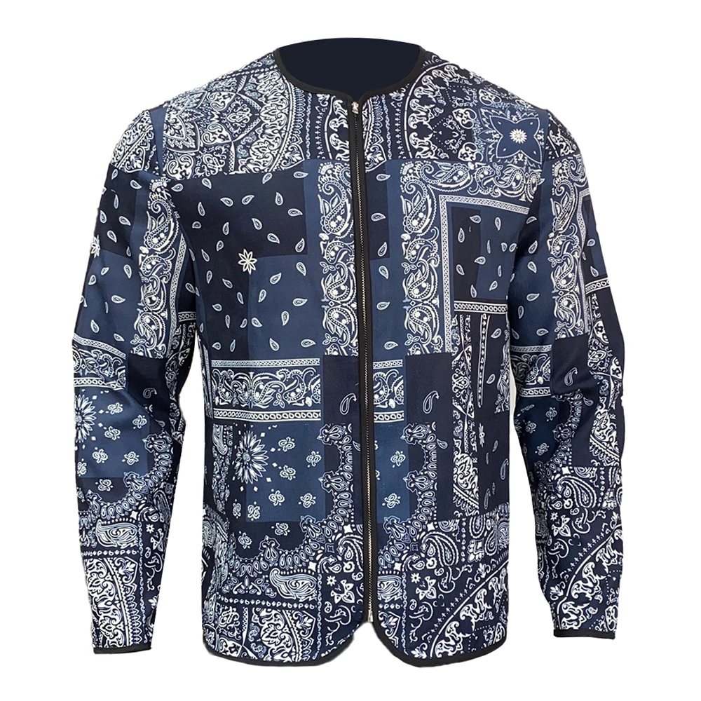 Mens Coat Long-Sleeved Zipper Thickened Warm Bomber Baseball Uniform Cashew Flower Print Casual Cotton Jacket Men\'S Clothing