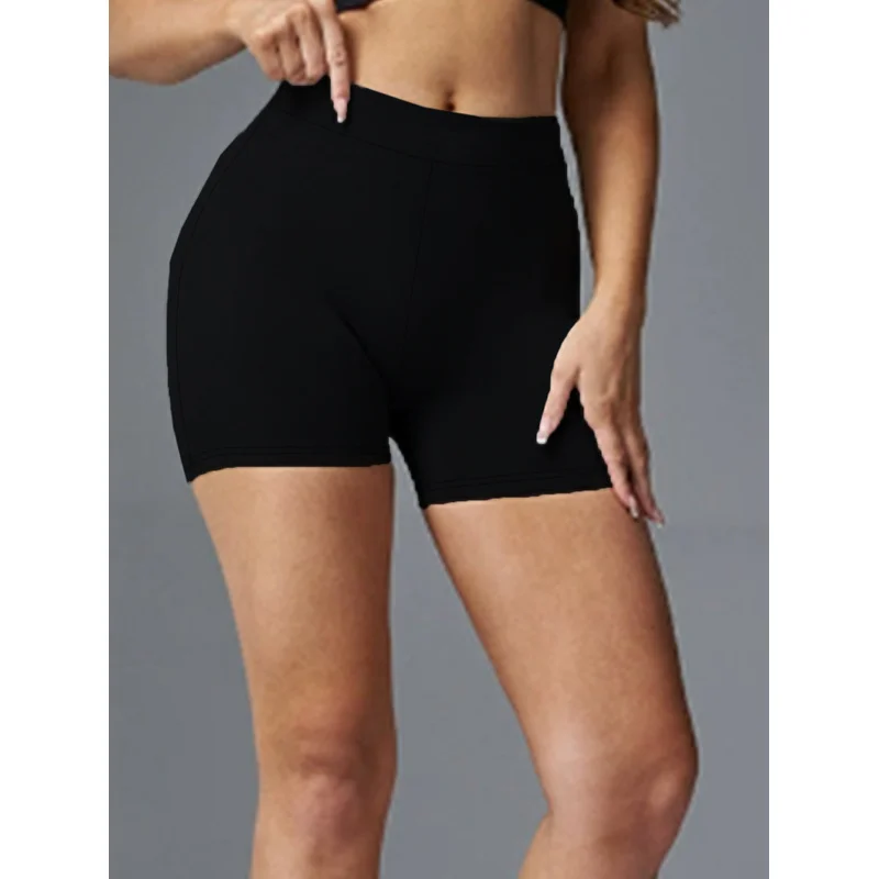   Shorts feminino preto sólido regular fit 2025 cintura elástica emagrecimento casual escritório calças diárias