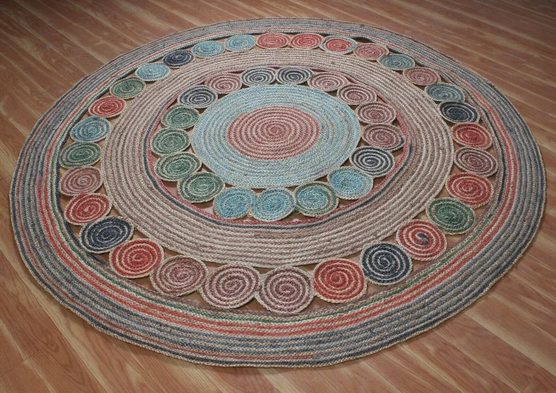 Rug Jute Round Carpet Braided Style  Natural Jute Area Rug Dining Area 3x3 Carpet Living Room Decoration