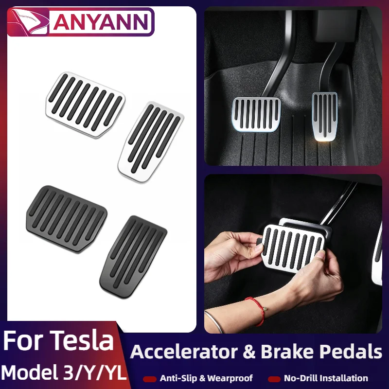 For Tesla Model 3 Y YL Highland Juniper 2017-2026 Alloy Accelerator Brake Pedal Cover Snap-fit Anti-Slip Foot Pedal Protector
