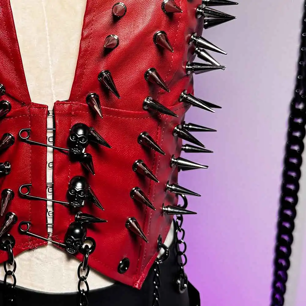 E-Girls سبايك رصع برشام بولي Leather الجلود ايمو الجرونج Y2K الرسن بروتيل القمم العصرية القوطية الشرير الصخرة القوطي ملابس للنادي في سن المراهقة Harajuku