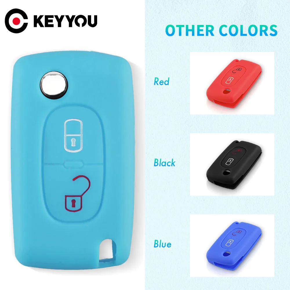 KEYYOU 2 Buttons Silicone Car Key Fob Case For Peugeot 308 207 307 807 For Citroen C3 Picasso C-Crosser C4 C8 Flip Key Cover