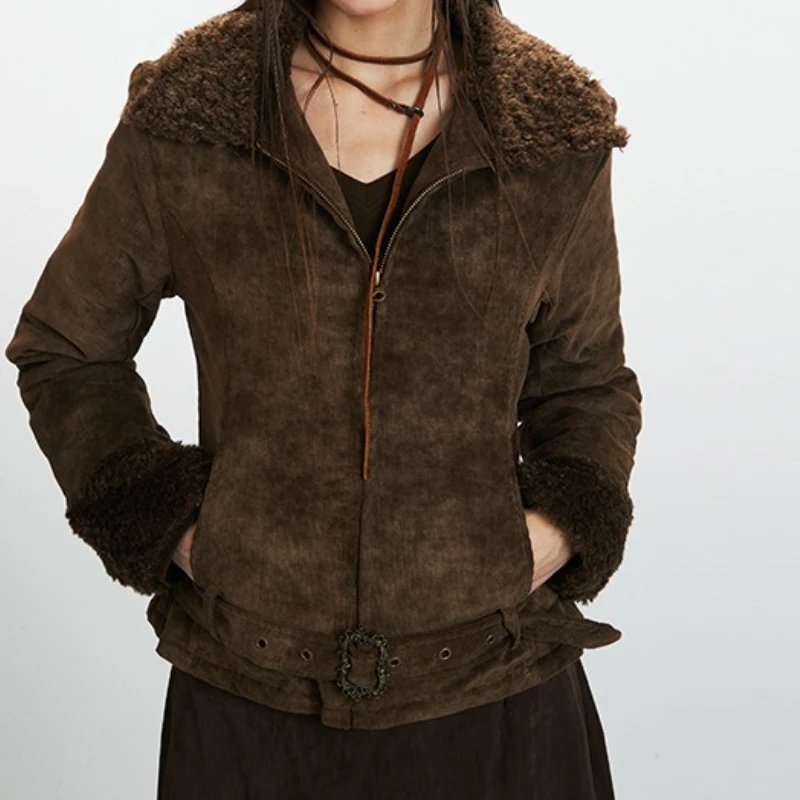 

Vintage Lamb Wool Short Jacket for Women's 2025 Winter Thickened Warm Slim-fitting Cotton Clothes