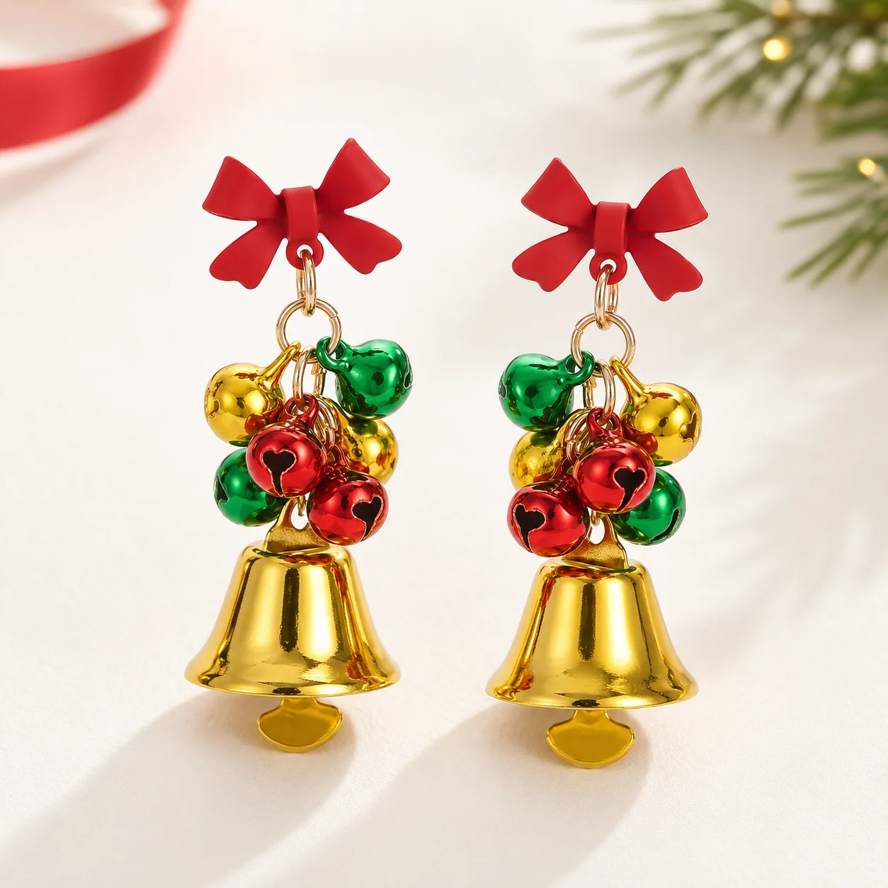 Christmas Jingle Bell Crystal Dangle Earrings for Women Tree Snowflake Wreath Multiple Styles Festive Holiday Jewelry Gift