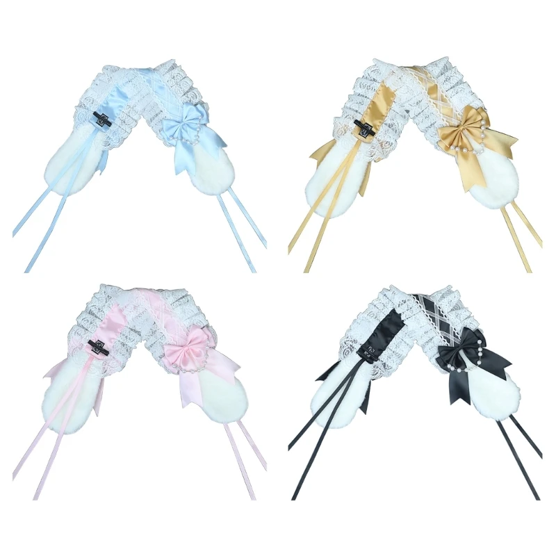 

Women Lace Headdress with Bow Ribbon French Headband Maid Cosplay Props