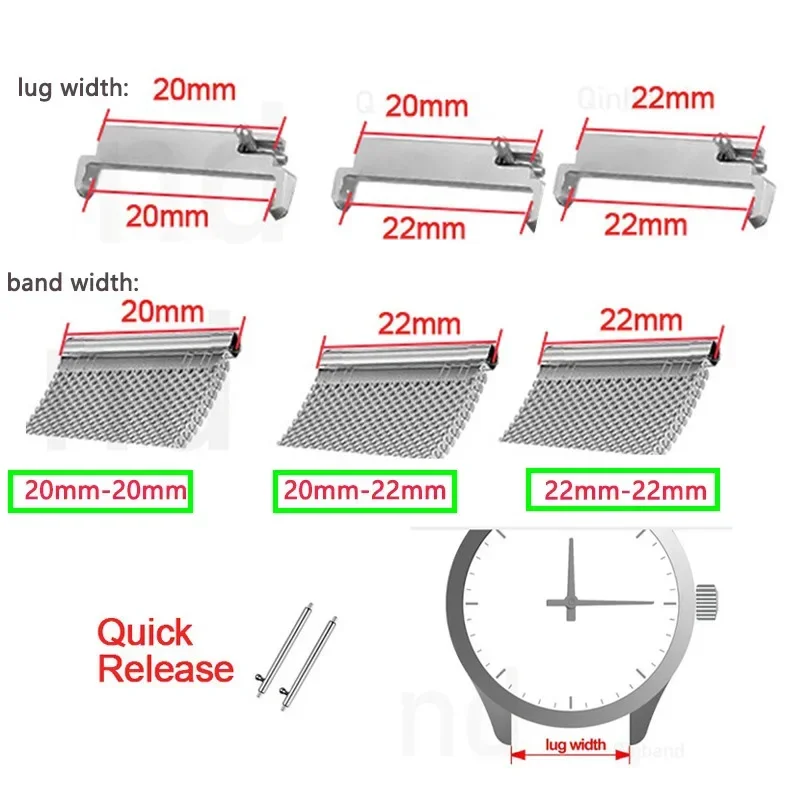 Strap Metal Connectors 20mm to 20mm 22mm to 22mm 22mm to 20mm Quick Release Pins Adapter Watch Band Spring Bars Accessories