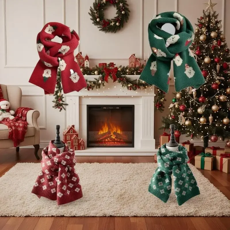 Stilvoller roter Damenschal mit Weihnachtsbaum-Aufdruck, vielseitiger grüner Nackenschutz für Herbst und Winter, tolles Weihnachtsgeschenk