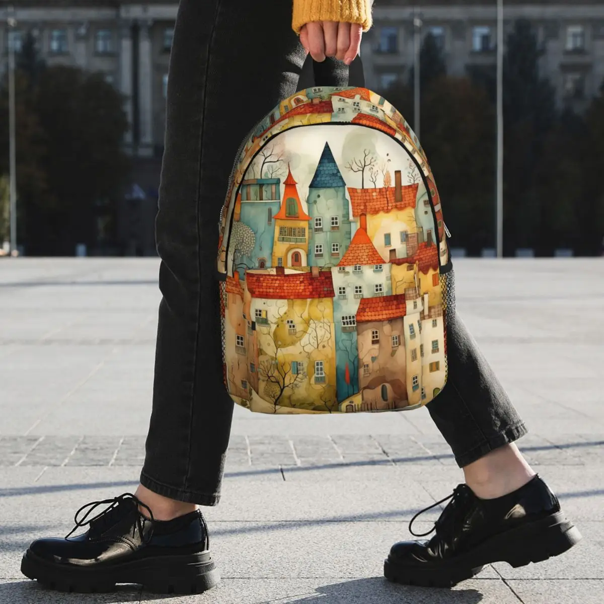Enchanting Fairy Tale Town Print Backpack Student BookBag Kids School Bag Computer Shoulder Bags for Boys Girls