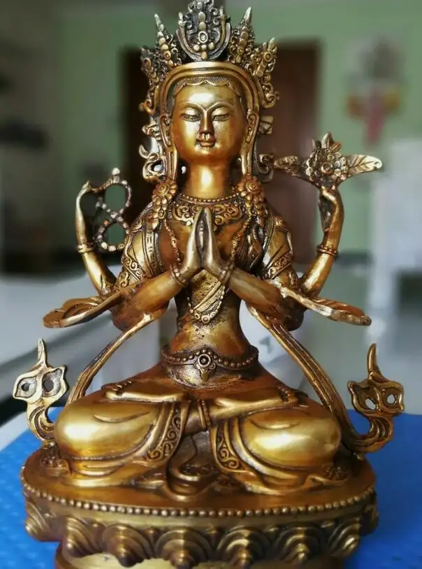 Buddhism Buddha Divinity bronze avalokiteshvara Chenrezig Kwan-yin 4 arms Statue