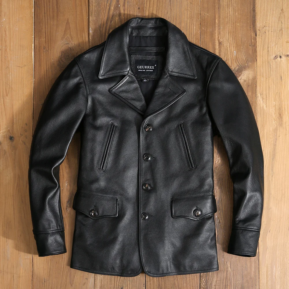 shipping.Dermis quality men Free genuine leather wind coat.wholesale black plus size cowhide jacket.classic casual winter 천연 가죽