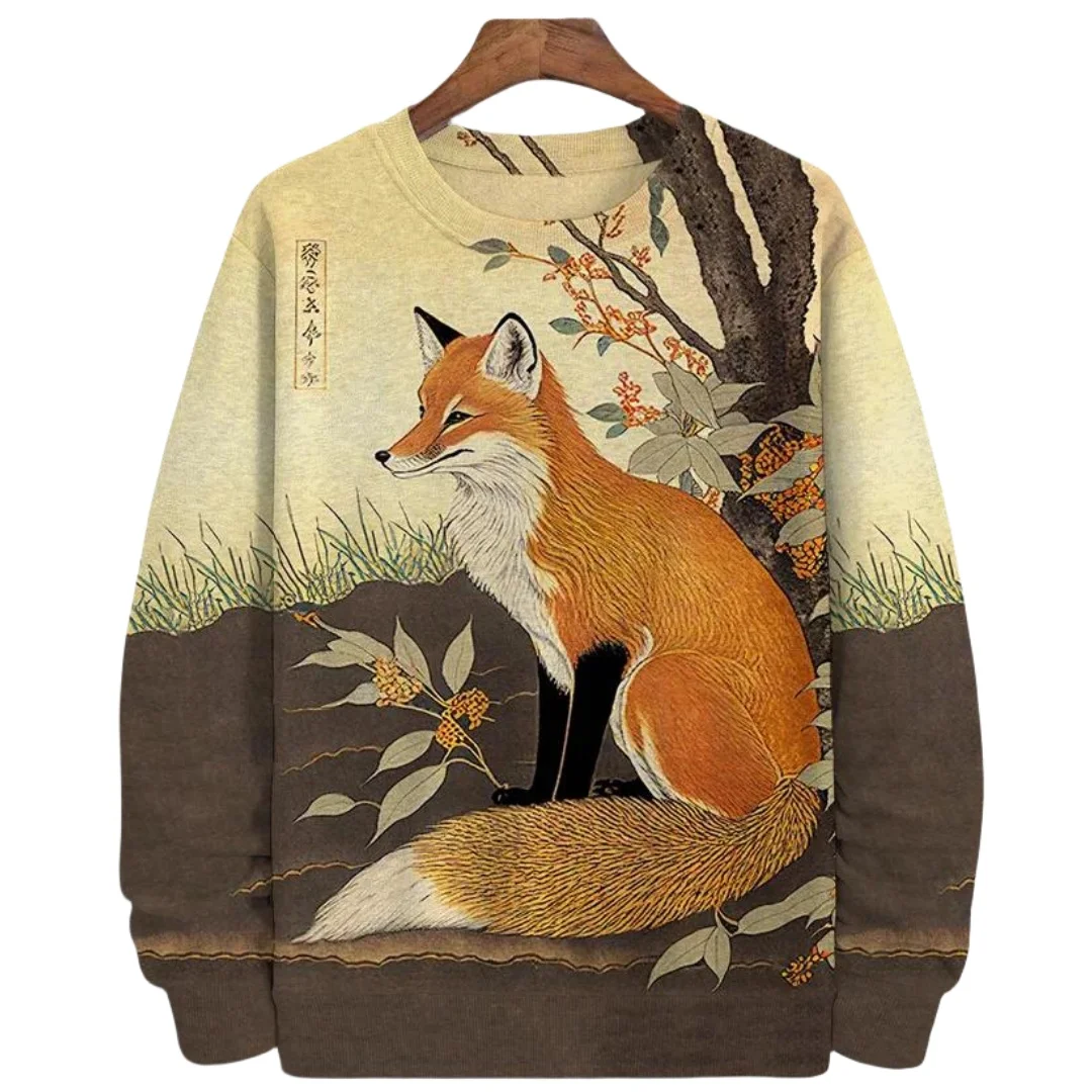 Animal Fox Printed Hoody Men Oversized Sweatshirts Hip Hop Round Neck Streetwear Clothing Loose Fleece Men's Hoodies Pullover