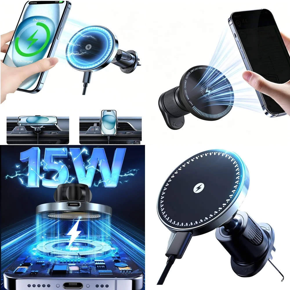 Consumer Electronics New 2026 Trend Wireless Charger Magnetic Air Vent Car Phone Holder Chargers Adapters 15W Fast Charging