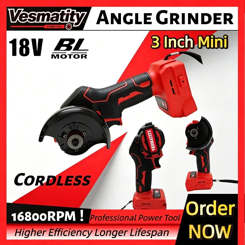 Angle Grinder 3Inch Mini Cordless Grinding Polishing Machine Electric Diamond Cutting Grinder Power Tools Fit Milwaukee Battery