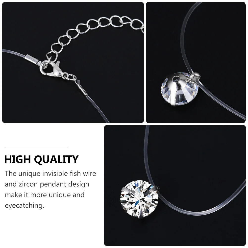 2 Pcs Necklace Necklaces Shaped Fishing Line Girl Grace Invisible Wire Silver Zircon Miss