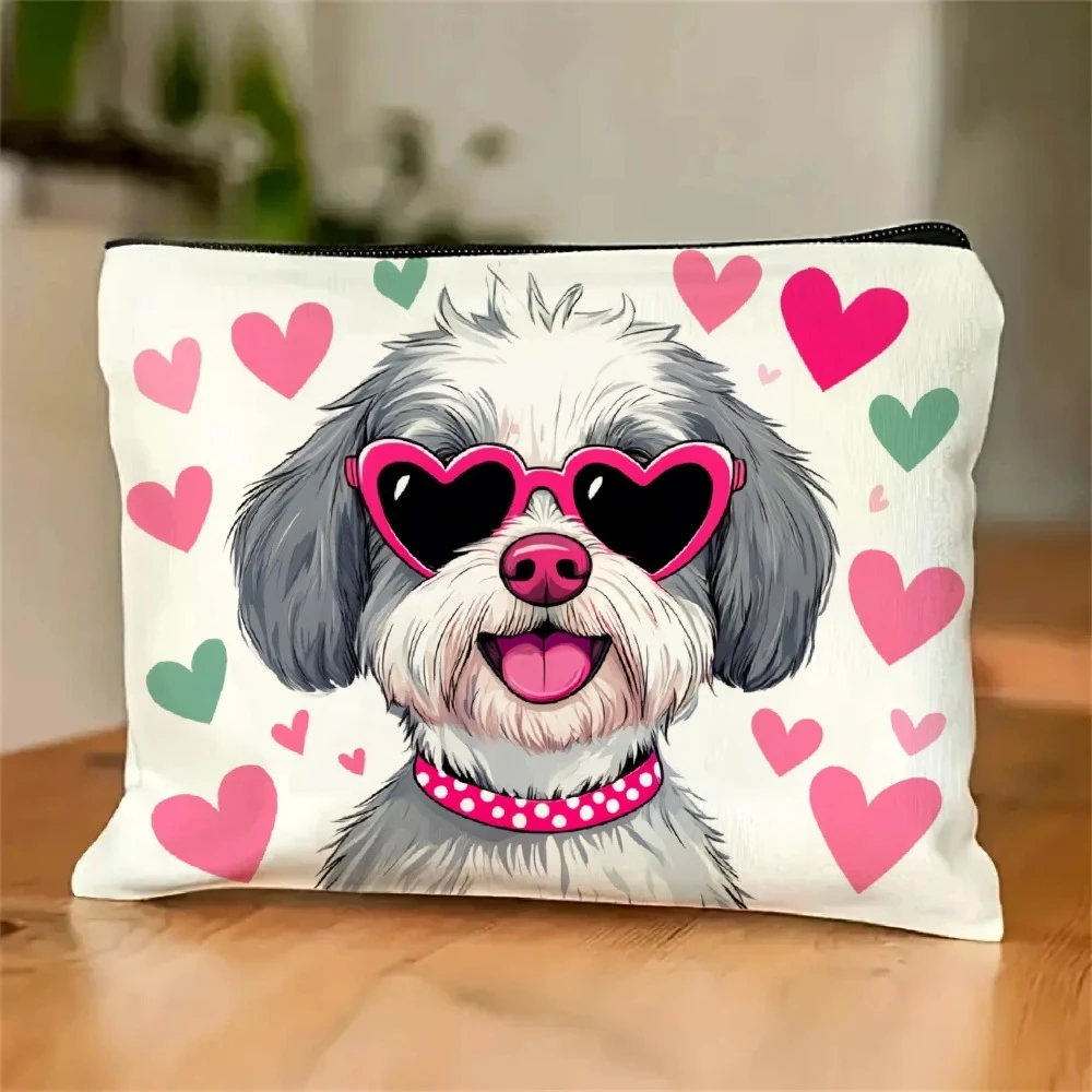 A Cute Cartoon Dog Patterned Cosmetic Bag - A Lovely Multifunctional Zip Bag, Jewelry Storage Bag