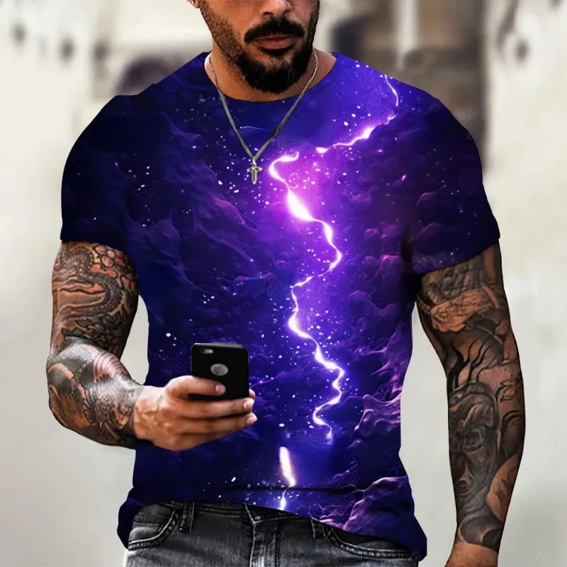 Y2K Top Summer Fashion Lightning Cool 3D Printed T Shirts for Men Casual Short Sleeve Tee Harajuku Oversized Men's Clothing