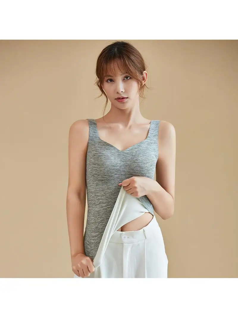 Women's Autumn Winter New Warmth Inner Wear One-Piece Self-Heating Vest Pure Color Bra Inteated Design Polyester Fiber