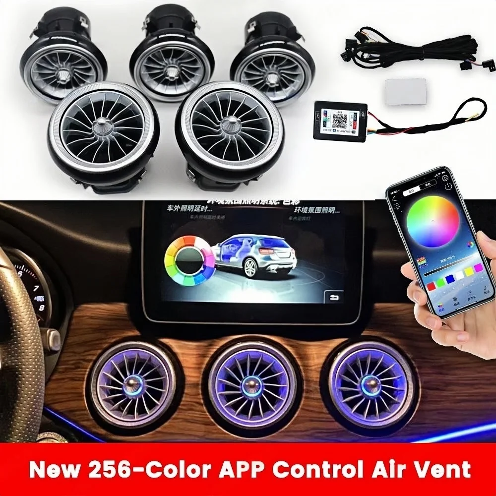 12/256 Colors LED For Benz W176 W117 X156 W246 CLA/GLA/A/B-Class Car Bluetooth APP New EQS Nozzle Ambient Light Air Vent Turbine