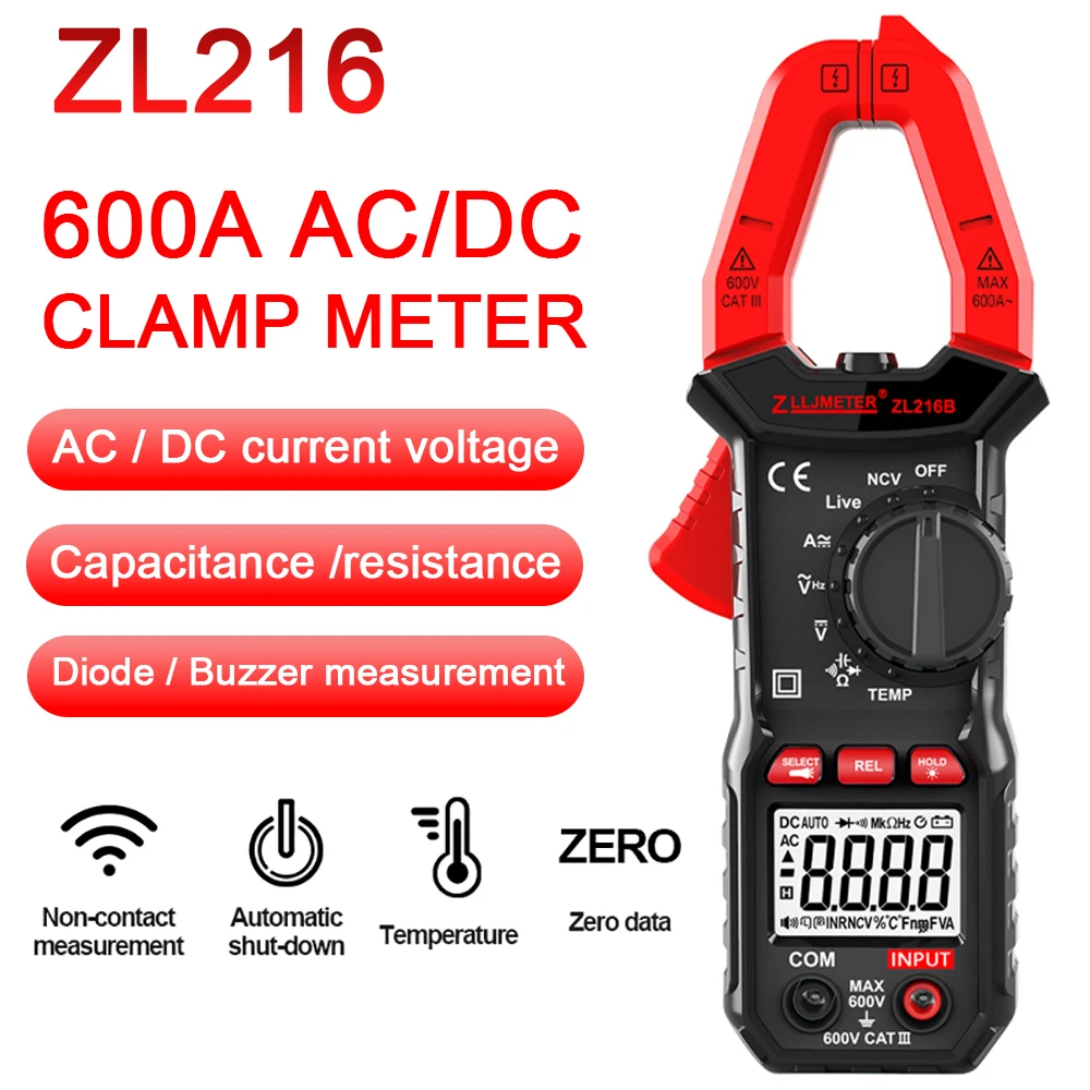 High Precision Digital Clamp Meter 600A AC DC Current Clamp Amperimetro True RMS Capacitance Temp Ohm Current Multimeter Tester