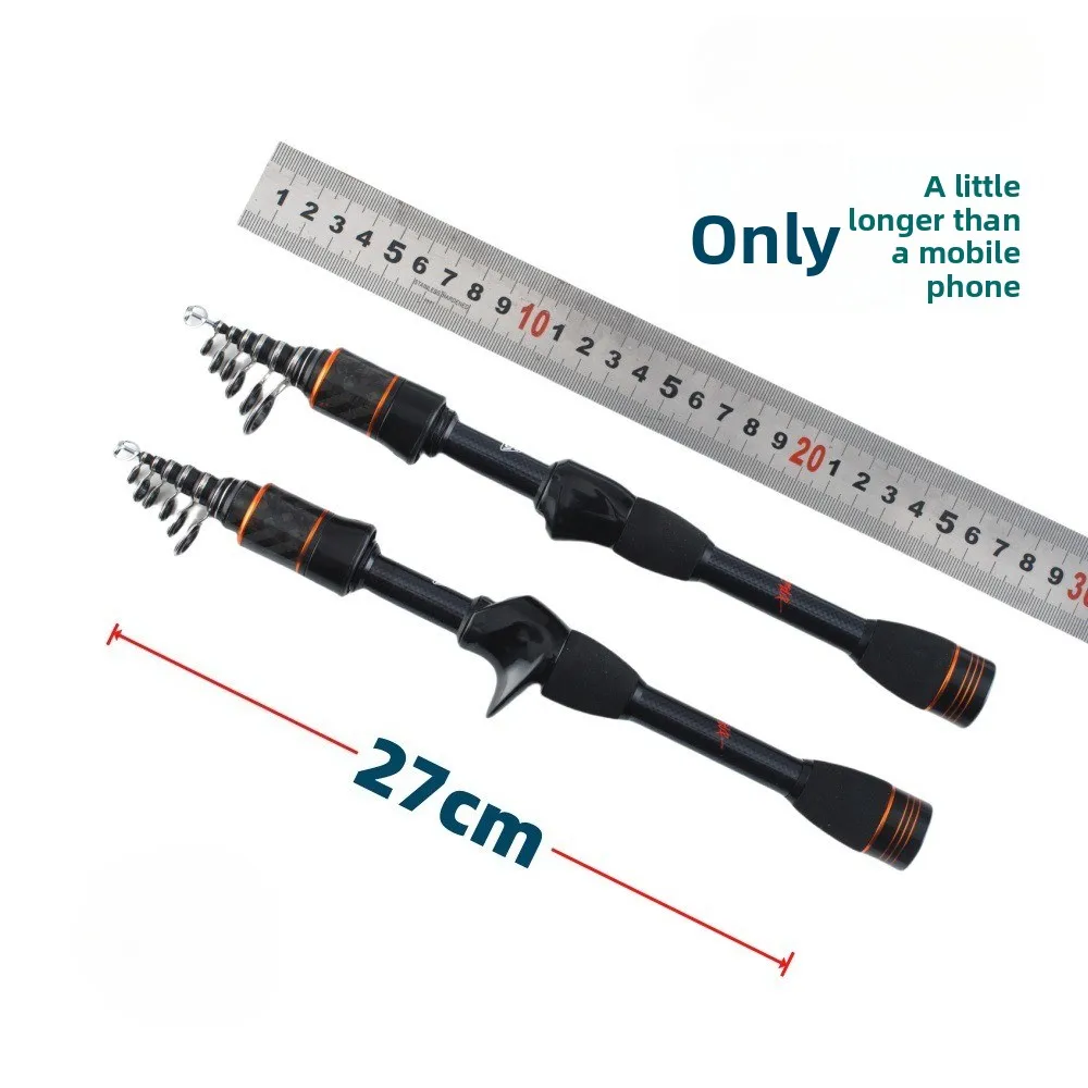 Juego de cañas de viaje con caña de salmonete portátil y retráctil de 27cm, caña de pescar con mango recto de 1,5-1,68 metros