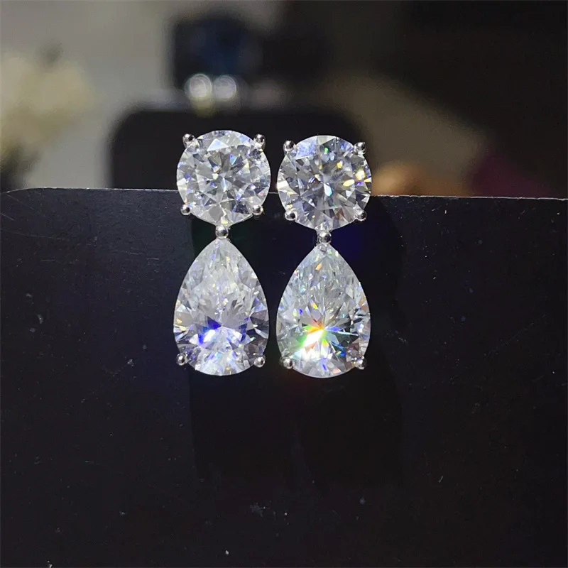 

Versatile Moissanite PT950 Platinum Single 8 Carat Water Drop Luxury Full Diamond Drop Earrings for Women,charming face ornament