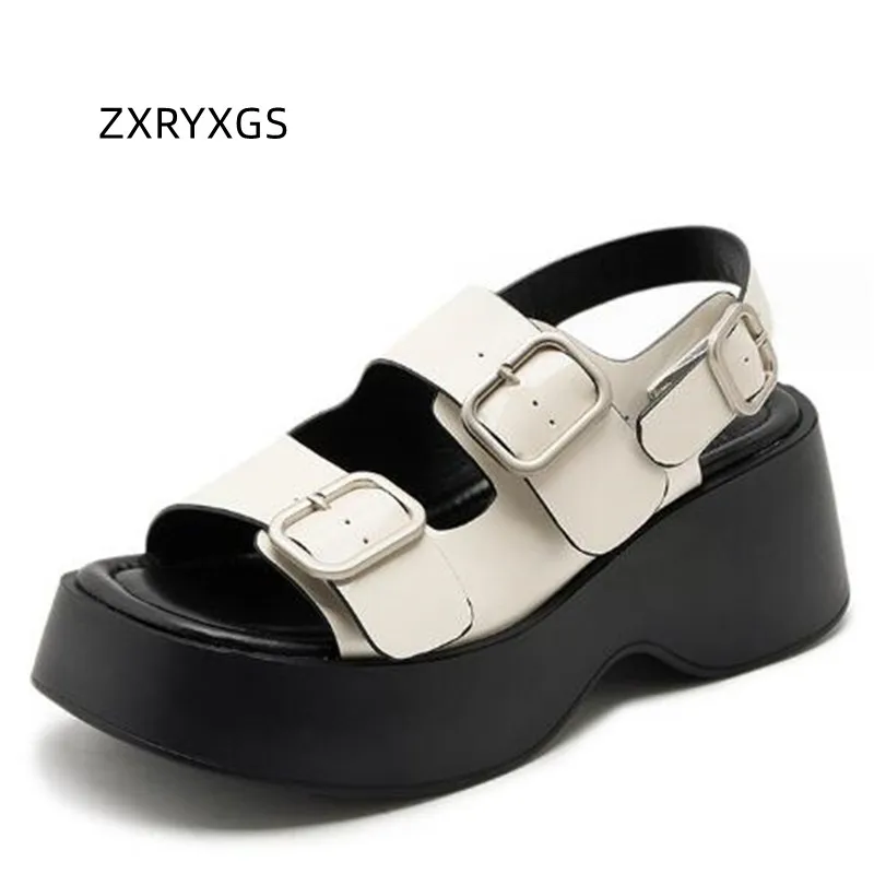 

ZXRYXGS, новинка, босоножки из лакированной кожи на платформе, женская модель 2024, босоножки из натуральной кожи с двумя кнопками