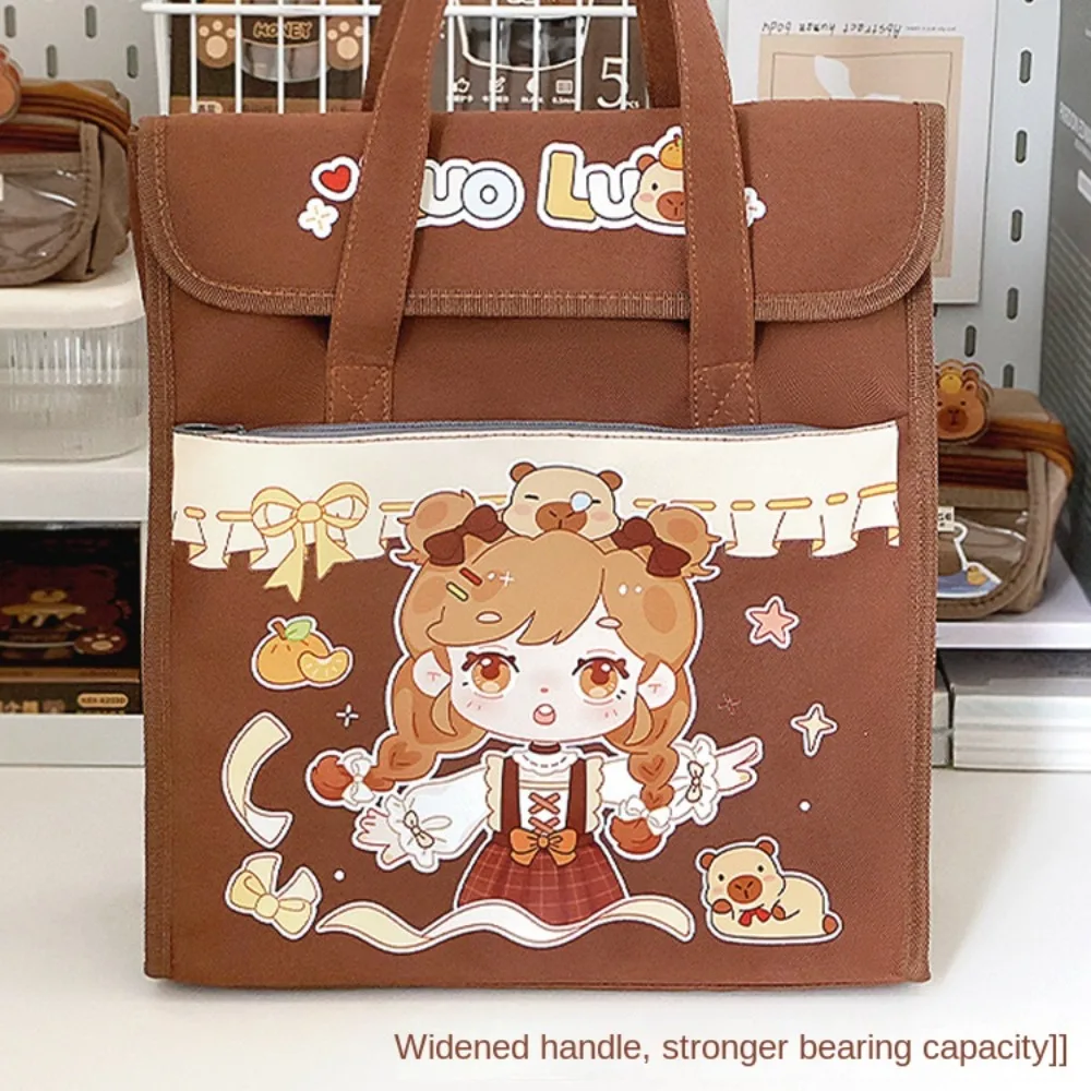 

Multifunction Cartoon Tote Tutorial Bag Large-capacity Handheld Capybara Tote School Bag Portable Side Mesh Pocket