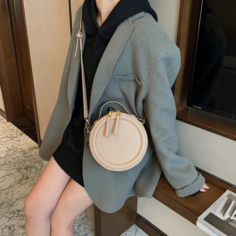 Round Design Lady Handbag Vintage PU Leather Shoulder Bag for Women Fashion Clutch Purses Crossbody Bag Female Travel Totes