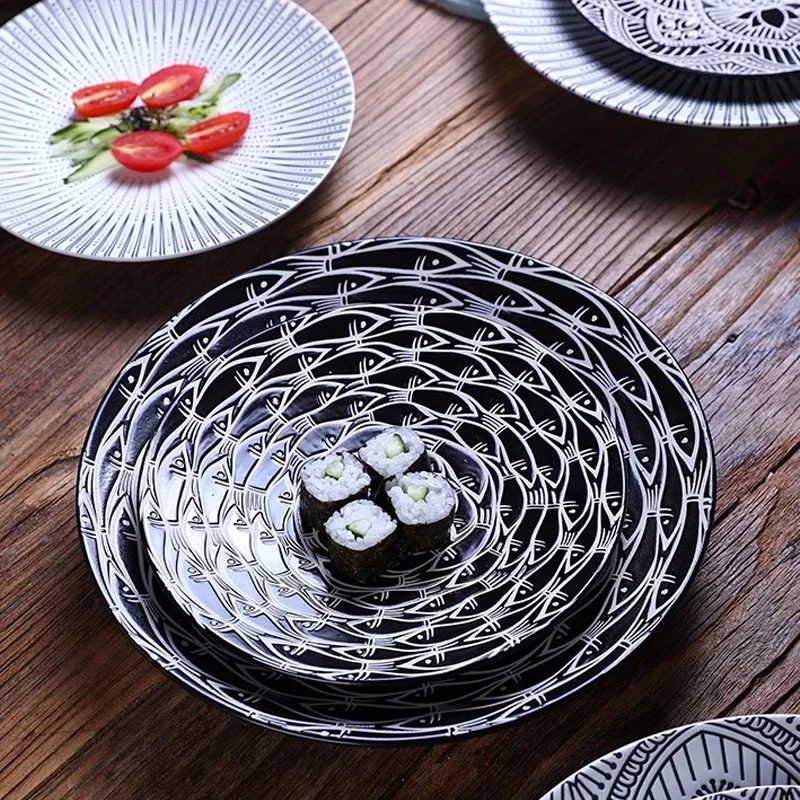 Creative Japanese Ceramic Plates Dining Plates Western Food Plate Dining Room Salad Steak Plate Round Large Dim Sum Sushi Plates