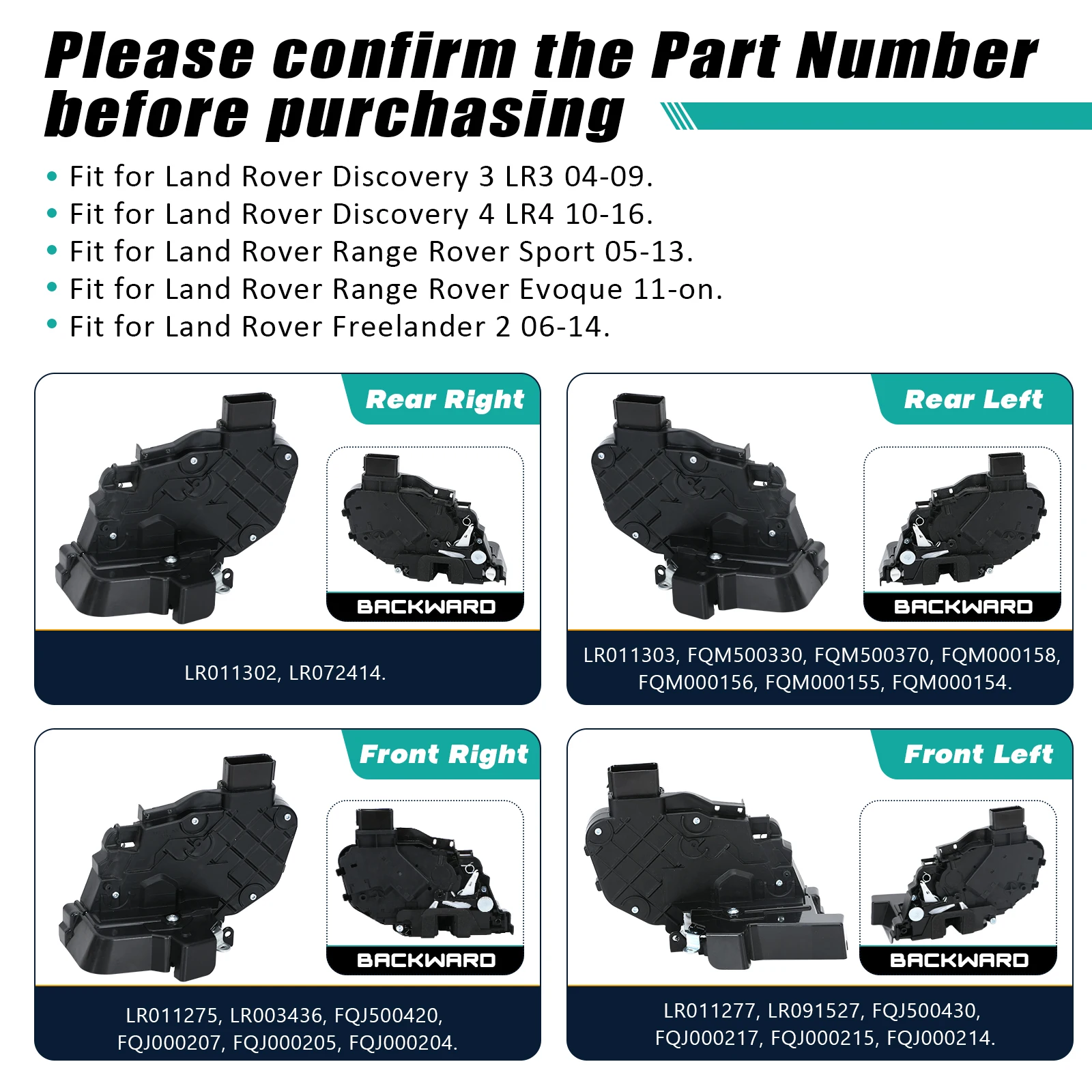 مجموعة أدوات تشغيل مزلاج الباب الميكانيكية الإلكترونية لسيارة لاند روفر رينج روفر إيفوك سبورت LR011303 FQM500330