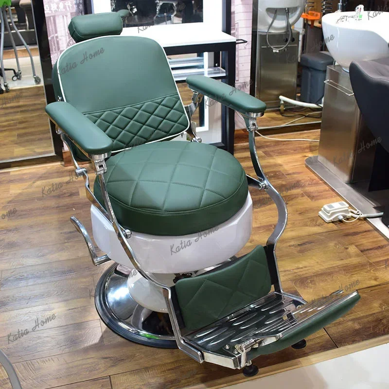 LSFactory New Arrival Product Luxury Design Green Leather Round Base Removable Head Rest Barber Chair With High Quality Material