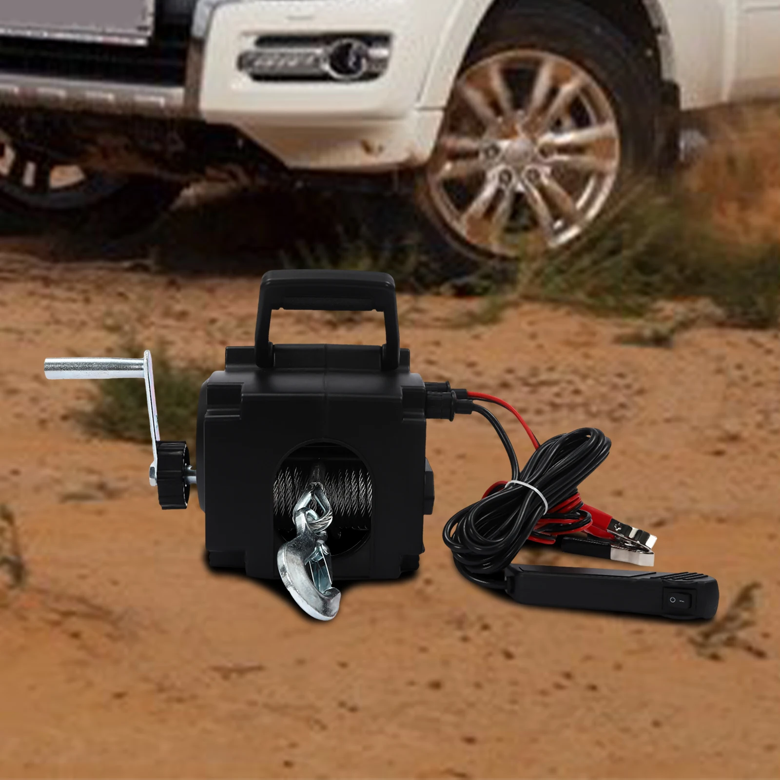 Dual Control 12V Electric Winch - 5000LBS Floating Pull Overload Protection, 300W Motor 29.53ft Steel Rope for Marine Towing