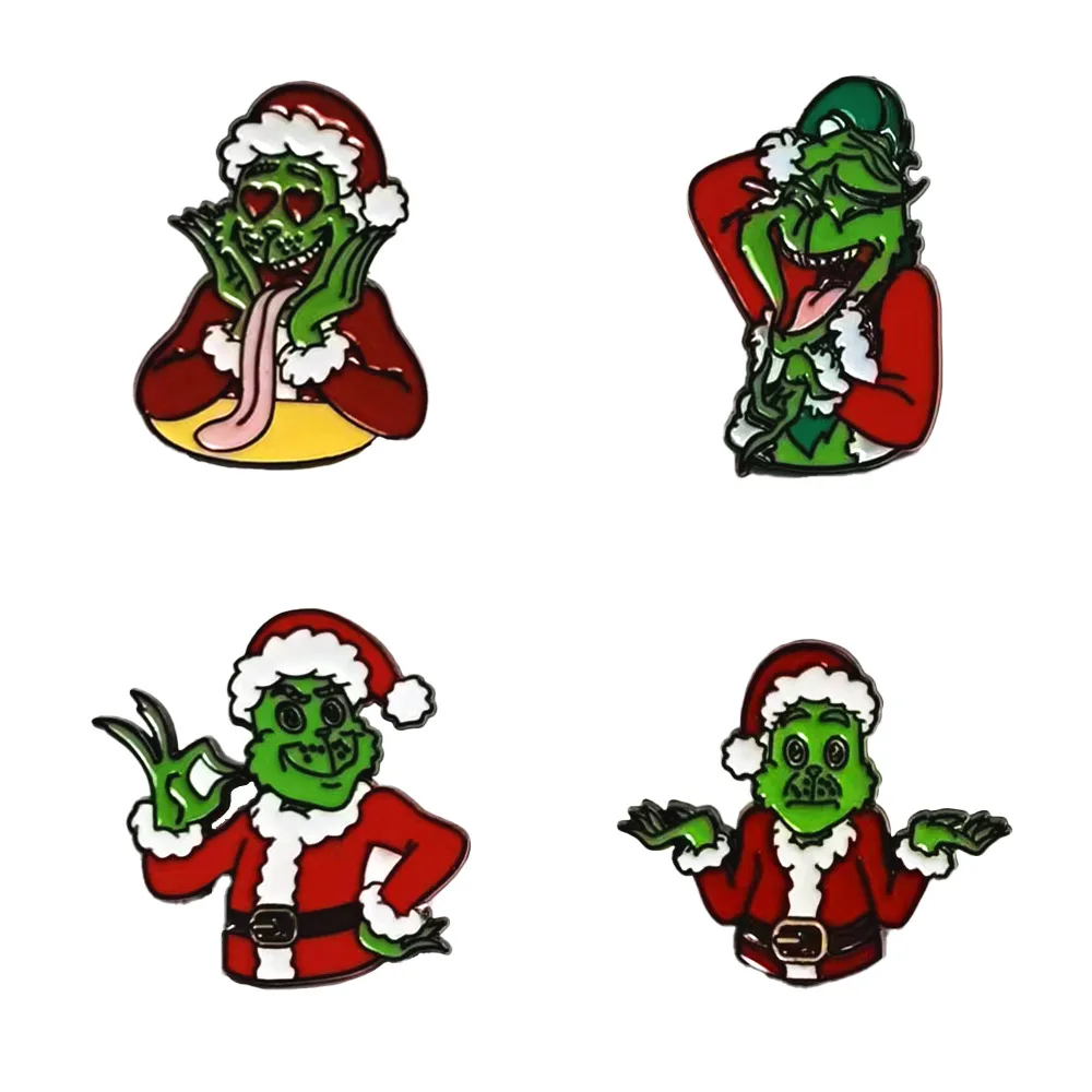Christmas Genie Cartoon Brooch Green Haired Monster Grinch Metal Badge Cute Anime Pin Decoration Y2k Fashion Toys Anime Cartoon