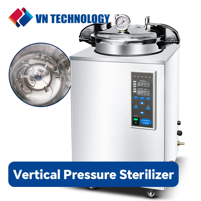 VNTECH 29L Fully Automatic Vertical Autoclave Sterilizers, Stainless Steel Quick-Open Lid Lab Autoclave, Culture Medium 220V