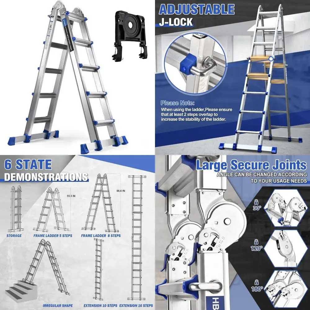 多機能19フィート伸縮はしご、取り外し可能なトレイとスタビライザー付き、耐荷重330ポンド、長持ちで多用途、家庭用