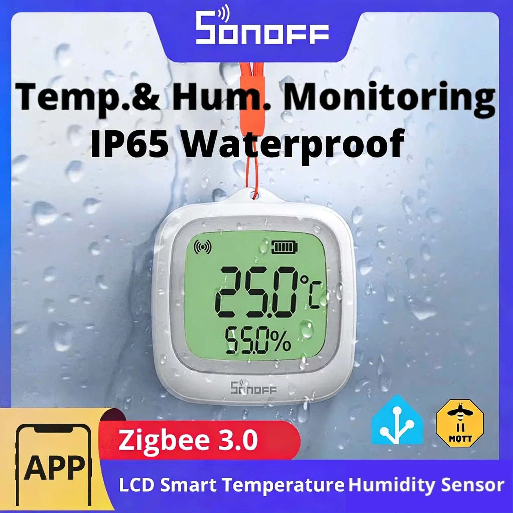 

Датчик температуры и влажности SONOFF SNZB-02WD IP65 Zigbee с ЖК-дисплеем, водонепроницаемый, работает с Alexa и Google Home, требуется хаб Sonoff Zigbee